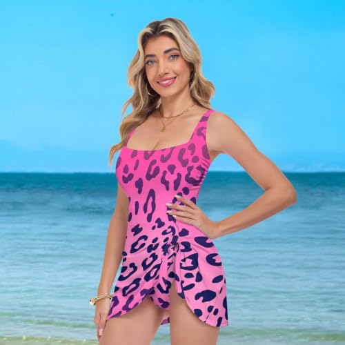 Maillot de bain amincissant rose léopard à bretelles larges