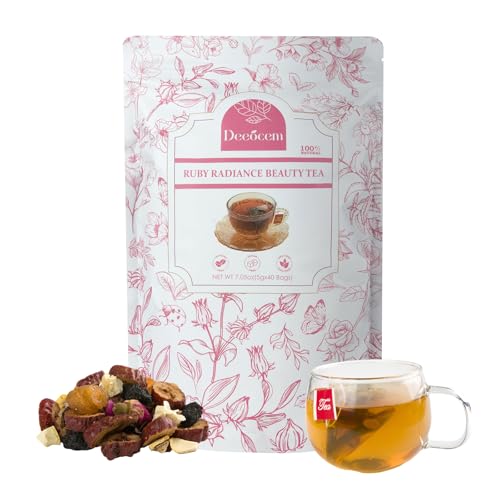 Deeocem Ruby Radiance Beauty Tea Bags - Rose Hibiscus Goji Berry Herbal Tea for Skin Glow, 40 Count Caffeine Free, Antio - Detailed View