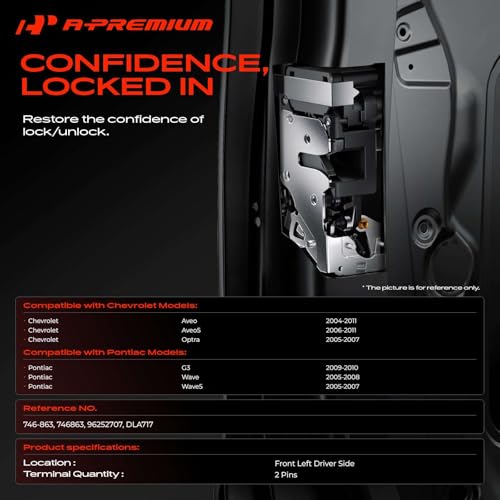 Image of A-Premium Front Left Driver Door Lock Actuator Compatible with Chevy Aveo 2004-2011, Aveo5 2006-2011, Optra 2005-2007 & Pontiac G3 2009-2010, Wave 2005-2008, Wave5 2005-2007, with Keyless Entry