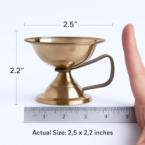 Image of Brass Kapoor Dani for Puja | Karpur Diya Kapoor Dani Brass with Handle | Brass Kapoor Diya for Puja | Kapur Diya for Aarti | Brass Kapoor Dani for Home Temple