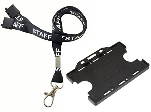 Customcard ltd Staff Printed Lanyard Metal Trigger Clip with DS Holder - Black, Staffydouble2