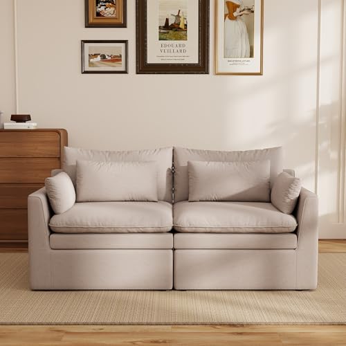 Image of WJShome Modular Sectional Sofa, Deep Seat Love Seat Cloud Couch with Water-Resistant & Stain-Resistant Fabric, Removable Washable Covers,Modern Sleeper Sofa for Living Room, Apartment, Khaki