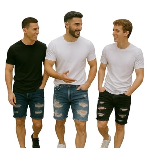 Kit 3 BERMUDAS JEANS Skinny RASGADAS Masculinas Casual Elastano Short Slim 476 (BR, Numérico, 38, Regular, Regular, Sortido)