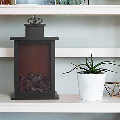 Image of Small Cozy Fireplace Lantern Traditional Realistic Log Wood Burning Flame Effect Ligh LED Charcoal Style Table LampFor Indoor & Outdoor Use