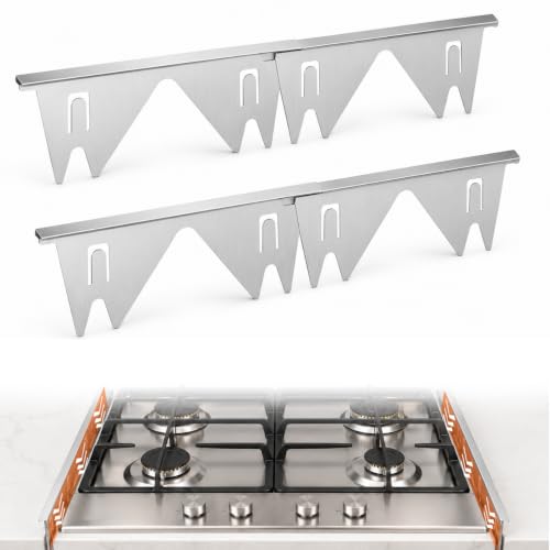 Stove Gap Covers Stainless Steel 2 Pairs,Adjustable Stove Gap Filler to Block Food Debris & Spills,Oven Gap Filler Guards, Easy Clean Range Trim Kit 13.8–27.5 Inch (Silver)