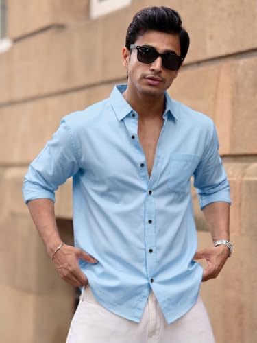 Image of Men's Brown Solid Full Sleeve Casual Shirt with Chest Pocket