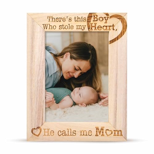 Mom Picture Frame First Mothers Day Gift Keepsake Photo Holder for New Mom Baby Memory Display Rustic Wood Engraved Home Decor Fits 5x7 Photo