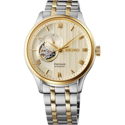 Seiko SSA464 Watch for Men – Presage Collection – Stainless Steel Case, Leather Strap, Elegant Design, Precision Timekeeping, Gold