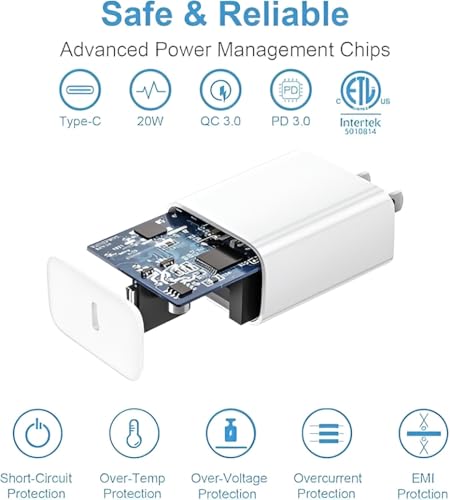 Image of 20W Type C Fast Charging for Cellular Phone 16e,16 Plus,16 Pro,16 Pro Max /15,15 Plus,15 Pro,15 Pro Max /14 /13 /12 with (6 Months Warranty) PD 3.0 USB-C 20 Watt Adaptor-White