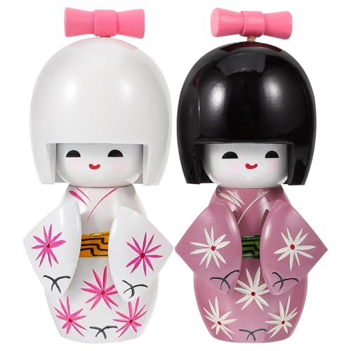 Happyyami 2 Pièces Kimono Floral Kokeshi en Bois Geisha Collection Figurine Statue Traditionnel...