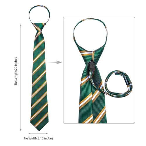 Image of DiBanGu Silk Zipper Ties for Men,Paisley Solid Plaid Pre-tied Tie and Pocket Square Cufflinks Set Formal Adjustable Necktie