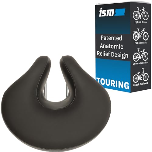 ISM Touring Noseless Bike Saddle for Upright Riders - Anatomic Relief Bicycle Saddle for Hybrid, Police, Commuter Bikes, and Beach Cruisers - Wide and Thick Comfortable Bike Seat for Men and Women