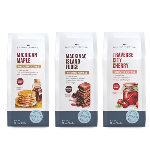 Traverse City Cherry, Mackinac Island Fudge, and Michigan Maple Grove Flavored Ground Coffee Bundle