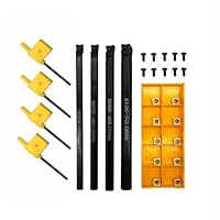Hunricho Mini Metalldrehmaschine Werkzeuge Bohrstange Set 15/64in, 9/32in, 5/16in, 3/8in Schaft Drehwerkzeug Halter mit CCMT21.51Bohrstange Ersatz Karbid Turninng Einsätze für Stahl (4pcs Bohrstange)