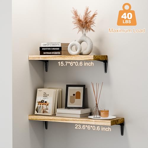 Image of SKYSEN Floating Shelves for Wall Set of 6, 23.6in Wood Wall Shelf for Decor, Bathroom, Bedroom, Storage, Book,Kitchen, Living Room - Rustic Brown(fs-60-l)