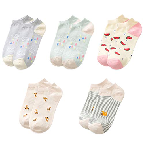 Glamorstar Women Socks Cotton No Show Low Cut Socks Ankle Sock 5 Pack Watermelon