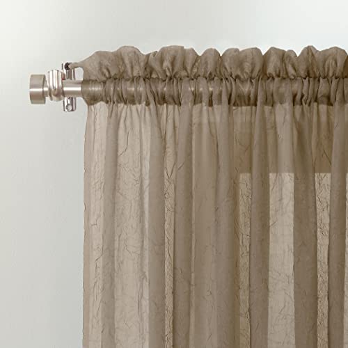 No. 918 Erica Crushed Texture Sheer Voile Curtain Panel, 51" x 84", Taupe Brown, W 51" x L 84" (1 Panels) - Image 2