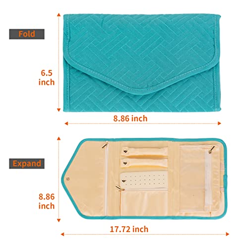 Travel Jewelry Bag For Women Girls, Portable Jewelry Storage Organizer, Small Foldable Display Roll For Rings Earrings Necklaces Bracelets (Green) #TOP2
