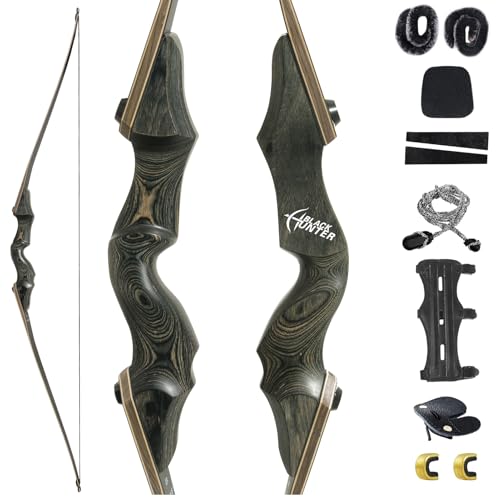 Black Hunter 60 Zoll Bogenschießen Takedown Langbogen 20-60lbs Rechtshand Holzbogengriff Jagdbogen für Erwachsene Sportbogen Bogensportler (30LBS)