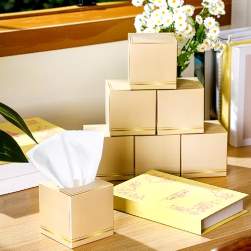 Image of Fourluoo 12 Pack Facial Tissues Cube Boxes Face Box 600 Sheets 3 ply Soft Paper Square Tissues Bulk for Car Pocket Toilet Household Bedroom Family(Light Brown)