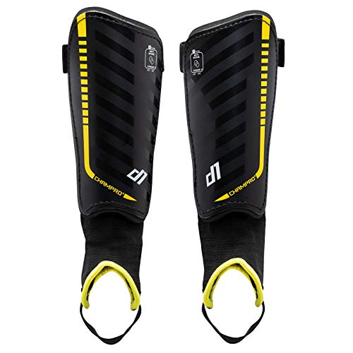 Protège-tibias football absorption des chocs jaune CHAMPRO D1 taille M robuste