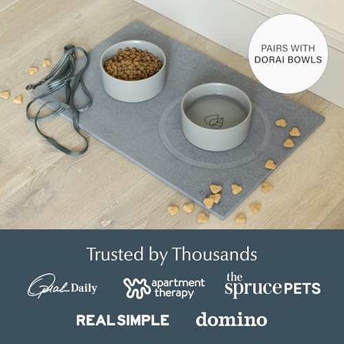 Dorai Home Stone Drying Mat for Dog Bowls – Absorbent Quick-Drying Pet Feeding Mat with Diatomaceous Earth, Non-Slip Base, and Water Gutter – Stone Mat for Dog Food and Water – (23.6" x 15.4")