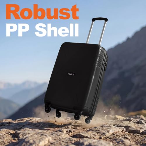 Image of HRX Icon Cabin Size Haileys Black Polypropylene Hard Shell Suitcase - Premium Travel Trolley Bag with 4 Spinner Wheels, Number Lock & Water Resistant Body