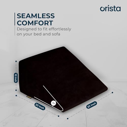 Image of Orista Wedge Pillow Made with Advance Gel Blended Memory Foam Complete Back Support, Acid Reflux, Anti Snoring, Leg Elevation, Improves Comfort and Posture | 20 x 20 x 10 Inch | Black Velvet Cover