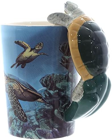 Puckator Turtle with Underwater Decal Ceramic Shaped Handle Mug, Coffee Hot Drinks, Decorative Gift Box, Home Kitchen Height 13.5cm Width 12cm Diameter 8.5cm