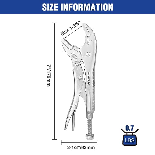 image for WORKPRO Locking Pliers, 7-inch Curved Jaw Vice Grips pliers, Chromium-