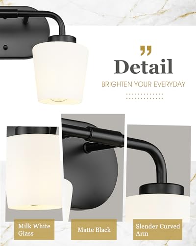 Image of 2-Light Black Bathroom Light Fixtures Over Mirror | Vanity Lighting Fixtures with Milk White Glass, Vintage Farmhouse Wall Sconces Lighting, AD-22004-2W-BK