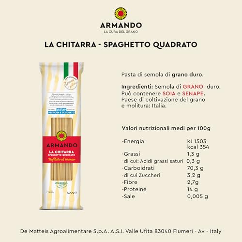 Armando, La Chitarra - Spaghetto quadrato, Pasta di Semola di Grano Duro di Filiera 100% Italiano - Trafilata al bronzo - 21 confezioni da 500 gr - Immagine 1