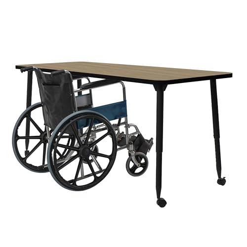 Image of Adapte Commercial Classroom Activity Table - 30 inch x 72 inch Rectangle, ADA Compliant Tapered Legs with Glides & Casters, Adjustable Height 22-34 inch Wheelchair Accessible, School & Office Furniture