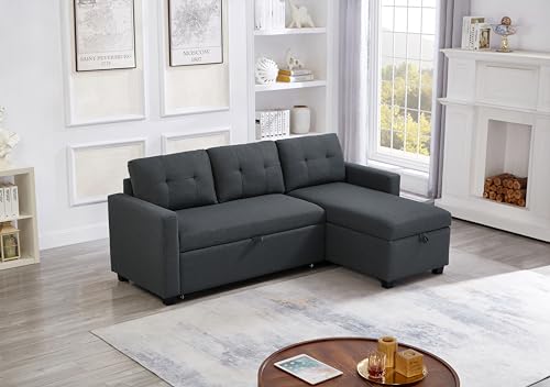 Jintop Upholstered Sectional Storage Chaise and Pull, L-Shape Convertible Corner