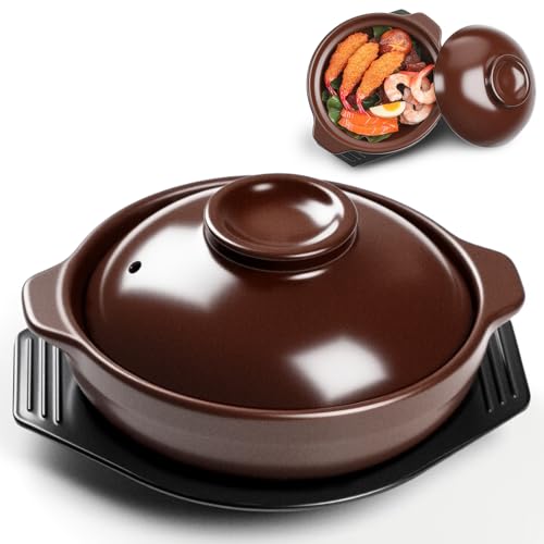 Reallnaive 30 oz Korean Ceramic Gas Stove Clay with Lid, Sizzling Hot Pot with Double Handles for...