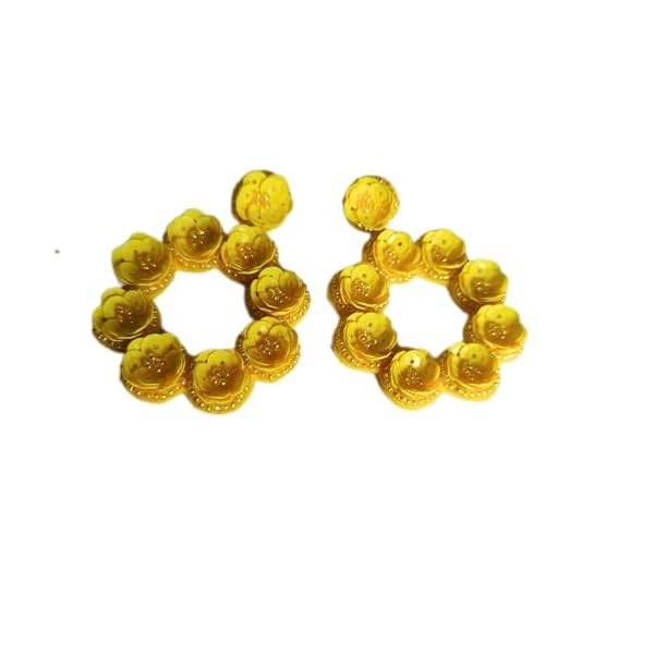 Elegant Yellow Handcrafted Flower Stud Round Sequence Earrings for Haldi Ceremony For Girls,Brides
