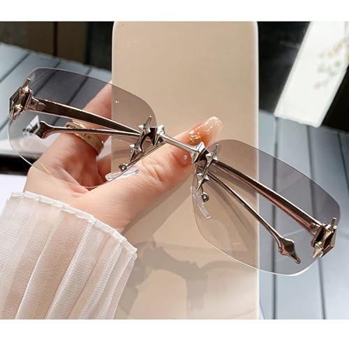 bullabulling Rimless Rectangle Y2k Sunglasses for Women Men Cute Small Clear Frameless Tinted Lens Fashion 2000s Shades4