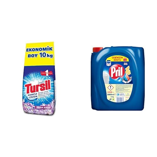 Tursil Polar X Matik Komple Çözüm Leylak Bahçesi 66 Yıkama Toz Çamaşır Deterjanı Ekonomik Boy (1 x 10000 g) ve Pril Limon Kokulu Sıvı Bulaşık Deterjanı (1 x 4 KG)