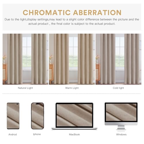 Image of PrinceDeco Linen Blackout Curtains 90 Inch Length Room Darkening Curtains with Natural Slubs & Grayish (Not Solid) Black Out Curtains for Bedroom Full Light Blocking Drapes - Heathered Sand