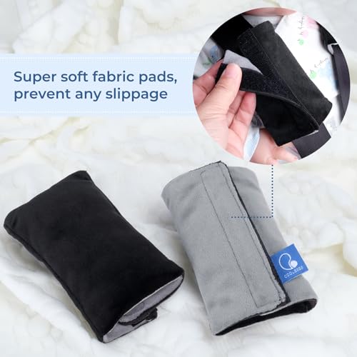 Image of COOLBEBE Car Seat Straps Shoulder Pads for Baby Kids, Super Soft Seat Belt Covers for All Car Seats /Pushchair /Stroller /High Chair (Black /Grey)