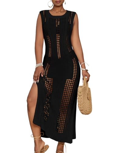 Bsubseach Crochet Beach Cover Ups for Women Sleeveles Swimsuit Coverups Hollow Out Summer Knit Bikini Beachwear