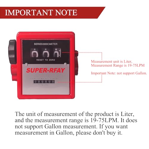 1" Mechanical Fuel Meter 19-75 LPM, 3-Digital Aluminum Diesel Gasoline Flow Liter Meter for Fuel Transfer Pumps