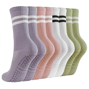 BUDERMMY Pilates Socken Damen 4 Paare Baumwolle Yoga Socken Stoppersocken Rutschfeste mit Noppen Antirutsch Atmungsaktiv Socken (DE/NL/SE/PL, Numerisch, 35, 38, Regular, Regular, Mehrfarbig 4 Paare)