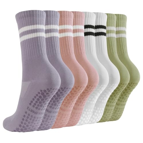 BUDERMMY Pilates Socken Damen 4 Paare Baumwolle Yoga Socken Stoppersocken Rutschfeste mit Noppen Antirutsch Atmungsaktiv Socken (DE/NL/SE/PL Numerisch 39 42 Regular Regular Mehrfarbig 4 Paare)