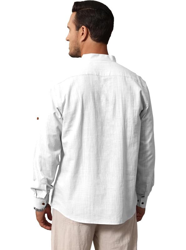 Image of Macsivo Men's Cotton Blend Solid Short Kurta with Regular Lenth Mandarin Collar Short Button Placket Rolled up and Full Sleeves Kurta for Men