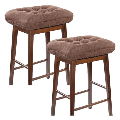 LYLNBYWK Rectangular Stool Cushion Set of 2, Soft Saddle Stool Cushions with Ties, Nonslip and Washable, Brown, 18 x 10.5 x 4 Inch