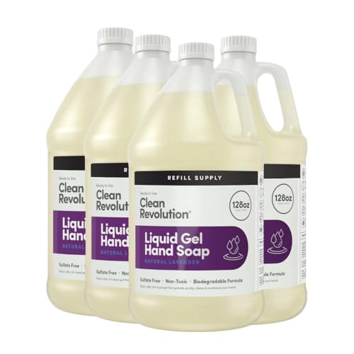 Image of Clean Revolution Liquid Gel Hand Soap Refill with Real Essential Oils - Sulfate-Free Gel Hand Wash, Moisturizing Bulk Refill, Non-Toxic Formula, Made in the USA(Natural Lavender) 128 Fl Oz, 4 Pack