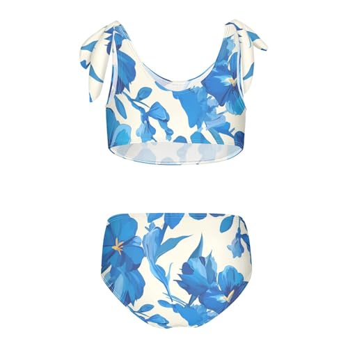 Blue Flower Girls' 2 Piece Kids Bikini Set Quick-Dry Swimsuits Swimwear Adjustable Shoulder Strap2