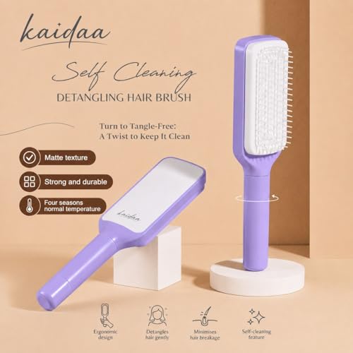 Image of KAIDAA Self Cleaning Hair Brush for Women & Men, Detangler Hair Comb for Wet Dry Hair, Anti Static Hairbrush, Scalp Massage Comb for Curly Thick Hair
