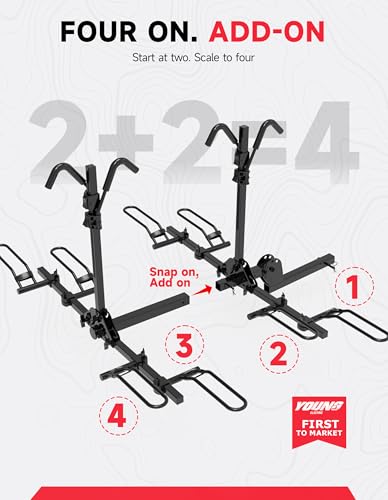 Image of Young 4-Bike Rack Hitch Mount Platform Style Carrier for Cars Trucks SUVs Minivans with 2 inch Hitch Receiver, 4 Bikes X 40 lbs (160 lbs Total) Load Capacity for 2 inch Receiver